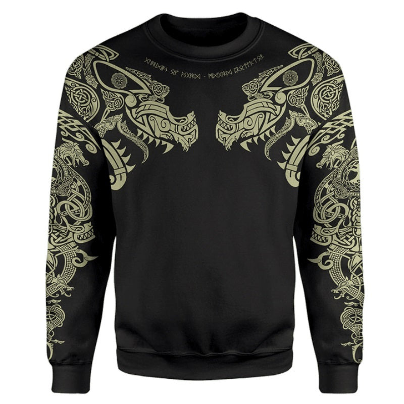 New Viking Tattoo D Printed Men hoodies Harajuku Fashion